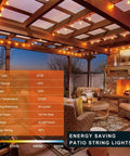 Outdoor 240ft Vintage Style LED String Lights Waterproof For Patio Yard Balcony Gazebo Porch Shatterproof Bulbs 120 Plus 4 Commercial Grade All Weather displayed on a cozy patio with a warm ambiance.