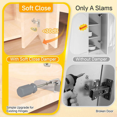 Soft Close Motion Damper For Cabinets, Smooth No Slam Closing, Hydraulic Buffer, Replacement Hardware, Hidden Concealed Mechanism For Face Frame And Frameless Hinges, 55N, Easy Side Mount Installation on cabinet hinge