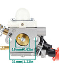 Stihl And Zama Compatible Carburetor Kit For FS56RC Series Trimmers, fits FS40 FS50 FS70C, showing front view with dimensions.