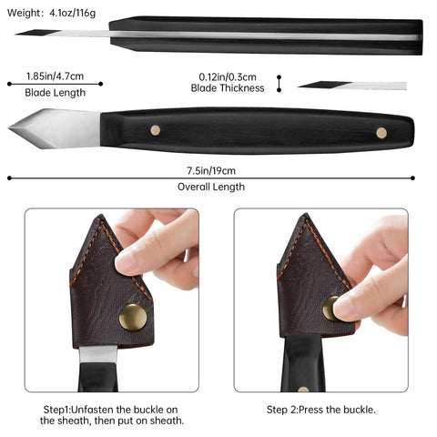 Deadly Sharp 5CR15 High Carbon Steel Marking Knife With Double Beveled Blade Solid Wood Handle Includes Leather Sheath dimensions and usage.