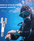 Beefed Up Heavy Duty Stainless Steel Dive Tank Valve Stem For Scuba Gear With Easy Install And Durable Spindle Built To Last In Harsh Underwater Conditions shown beside a scuba diver underwater.
