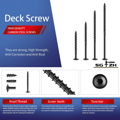 2 Inch Lag Screws Set For Outdoor Wood Projects, 57 Pieces, 1 Pound, Structural Screws, Black Carbon Steel, Washer Head