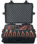 Pro Grade 36 Piece Non Sparking Tool Set Including Sledge Hammer Ball Pein Hammer Pipe Wrench Adjustable Wrench Combination Wrenches Pliers Screwdrivers Spark Free Non Magnetic Corrosion Resistant Beryllium Copper DIN Standard BAM Certified Kit displayed in open case