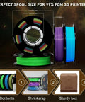 Glow In The Dark 3D Printer Filament Bundle Multicolor PLA 1.75mm 250G X 4 Pack In Green Blue Purple And Rainbow For Makers And DIYers