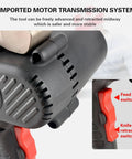 Ratcheting Cable Cutter Workhorse With Dual Batteries And Cleaning Brush Hydraulic Wire Cutting Tool close-up showing switches