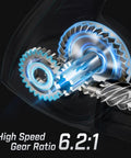 Close-up of gear system showing high speed 6.2:1 ratio in Ultra Light Carbon X II Spinning Reel Upgrade For Freshwater And Saltwater