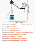 Dial Test Indicator With Magnetic Flexible Base Stand For Precision Machining, 0.001 Inch Accuracy, 0-1 Inch Range, labeled dimensions.