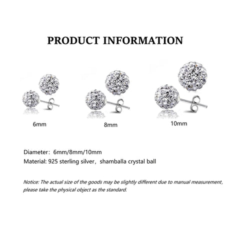 Sterling Silver 925 Pave Crystal CZ Diamond Stud Earrings For Women Sparkling Shamballa Ball Studs 6mm Everyday Glam 6mm