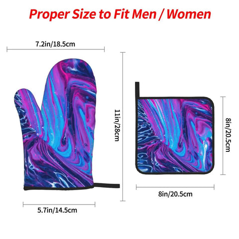Hot Mess? No Way. These Abstract Fluid Oven Mitts and Pot Holders with measurements, designed for men and women.