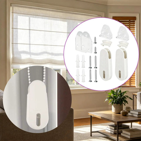 Universal Window Blinds Cord Tensioner Kit For Smooth Pulls And Tight Safety Grip Includes Durable Rubber Pad And Mounting Screws For Zero Hassle Wall Install Today displayed with tension modules and screws.