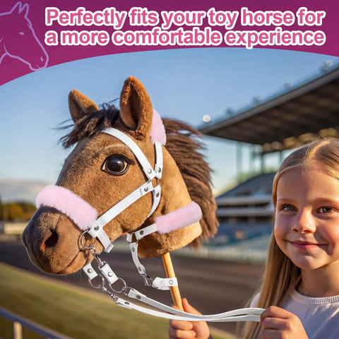 Realistic Hobby Horse Bridle With Metal Bit And Adjustable Reins In Faux Leather and Stainless Steel for Equestrian Play