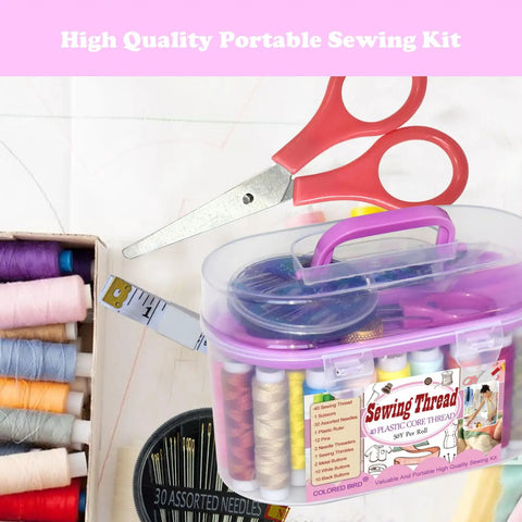 Purple 40 Spools Sewing Thread Gift Box Kit For Portable Basic Repairs Handy Hand Sewing Set With All Essentials