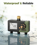 Three Zone Brass Sprinkler Timer For Lawn And Garden with waterproof design and digital display, showing 5:00 AM start time.