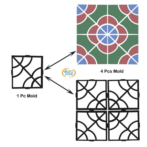 Reusable Concrete Paving Molds For Garden Paths And Walkways DIY Stepping Stone Maker showing 1-piece and 4-piece mold layout