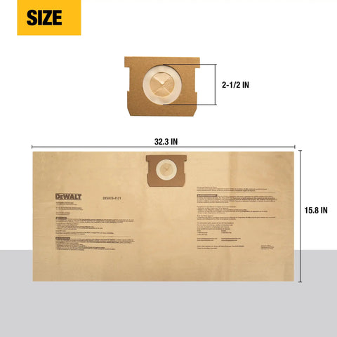 3 Pack Dust Bags For 6-10 Gallon Wet Dry Vacuums With Durable Filtration, Fits DXV06P DXV09P DXV10P DXV10S DXV10SA DXV10SB, size diagram