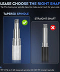Comparison image of tapered spindle vs straight shaft for Beefy 10 Inch Electric Brake Drum Kit Pair For 3500 Lb Trailer Axles.