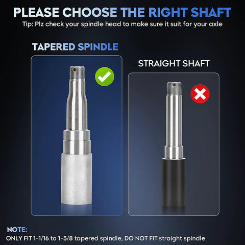 Comparison image of tapered spindle vs straight shaft for Beefy 10 Inch Electric Brake Drum Kit Pair For 3500 Lb Trailer Axles.