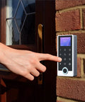 Lock Down Your Spot With This Solid Door Access Control Kit Featuring Heavy Duty 600 Lb Electromagnetic Lock Ip68 Rated Waterproof Fingerprint Keypad Lcd Screen And Remote, user accessing keypad.