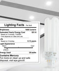 Ultra Efficient 26W CFL Plug In Bulb With GX24Q3 Base 2700K Warm White Triple Tube 4 Pin 1800 Lumens lighting facts