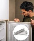 Man inspecting fridge with insert showing Stainless Steel Freezer Door Hinges Replacement Center Column Hinge Left Shaft 1.46 Inch Distance installed.