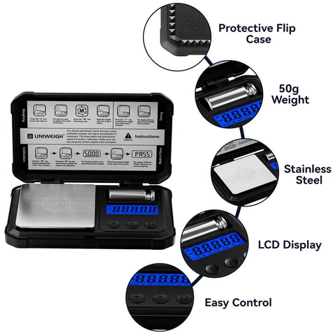 Ultra Precise Milligram Scale 50g 0.001g With LCD Tare Six Units G Oz Ozt Dwt Ct Gn Includes Calibration Weight And Batteries