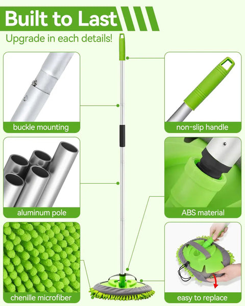 62 Inch Long Handle Car Wash Kit With Microfiber Heads, detachable aluminum rods, ABS material, for scratch-free cleaning