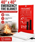 Two Pack Hella Tough Emergency Fire Blanket, 40 Inch Premium Fiberglass Flame Resistant Sheet, kitchen safety gear with flames.