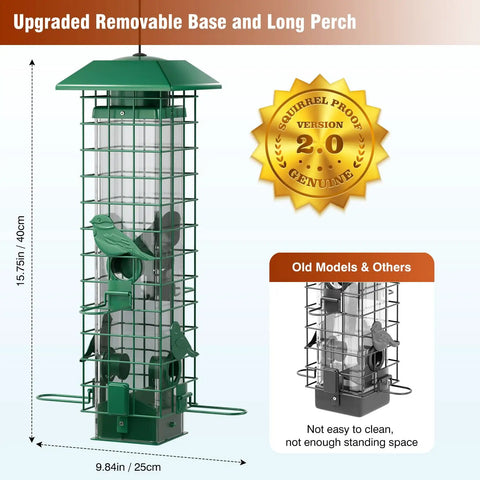 Weight Activated Squirrel Proof Bird Feeder For Outdoors Hanging With 3Lb Capacity And Four Ports, All Weather Tube Feeder