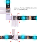 All In One Must Have Solderless RGB LED Strip Connector Kit with 4 Pin 5050 Connectors, L Shape for 10mm Wide Strips in use