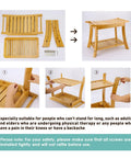 Assembly guide for a beige bamboo shower bench with storage shelf 2 tier spa stool for inside shower sturdy bath bench for adults