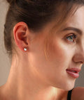 Sterling Silver Ball Stud Earrings 5mm For Women Hypoallergenic Lightweight Classic Round Studs 925 Certified Earrings For Sensitive Ears Everyday Minimalist Jewelry on model