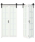 Bi Fold Sliding Barn Door Kit With 72 Inch Width And 84 Inch Height, 10 Lite Tempered Frosted Glass Panels, Sliding Hardware Included
