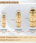 Dimensions of 26 Piece Quick Connect Brass DOT Air Line Fittings Straight Union Kit For 1/4 Inch, 3/8 Inch, And 5/32 Inch Tubing