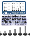 Top Tier M6 Thumb Screw Kit Packs 70 Heavy Duty Knurled Knobs set in organizer case, showcasing knurled design and varied lengths.