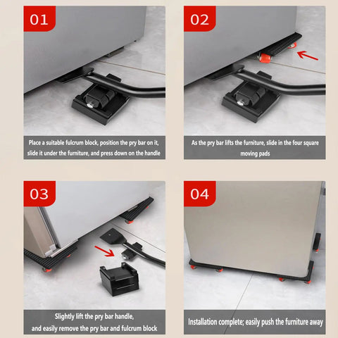 Step-by-step guide on using Heavy Duty Furniture Movers With 4 Wheels And Lift Arm Tool Set for easy moving.