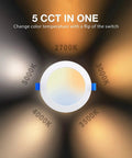 Slim 6 Inch Recessed LED Downlight Kit 12W 5 CCT Selectable Canless Ceiling Light with J Box showing color temperature options
