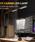 Lit Ultra Bright 4-Head LED Desk Lamp With Clamp, Eye-Caring CRI95+ in a home office with wide desk coverage, flexible gooseneck.