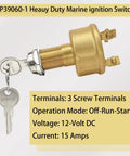 Heavy Duty Marine Ignition Switch Replacement MP39060-1 Three Position Off On Start Brass Construction with Keys