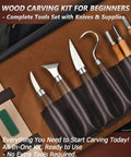 Deluxe Wood Carving Kit For Beginners To Pros With Leather Case And Packed Whittling Tool Set Of Knives And Chisels