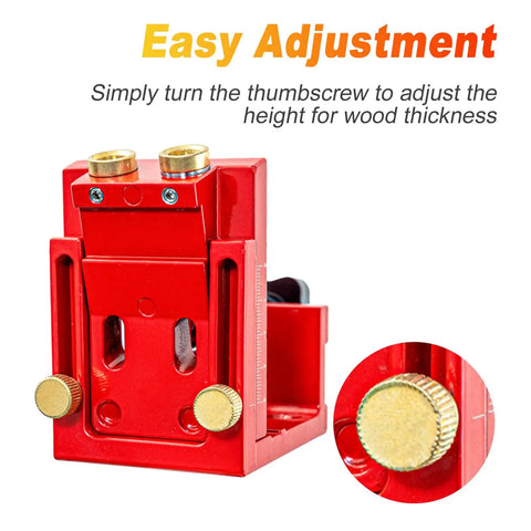 Heavy Duty Aluminum Pocket Hole Jig For Killer Furniture Builds And Cabinet Projects With Dang Precise Adjustable Angles and Smooth Drilling Control, showing easy height adjustment feature.