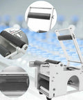 Plug And Play Semi Automatic Round Bottle Labeler With Tight Grip Adjustment Handles 15 To 150Mm Bottles side view with rollers visible