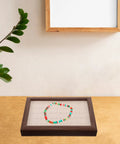 Solid Wood Earring Organizer And Ring Keeper Tray With Thirty Open Slots For Stashing Bracelets And Chains In A Rich Walnut Finish with colorful necklace
