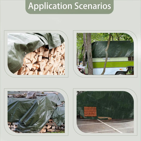 Heavy Duty Waterproof Tarp 8x10 Ft With Reinforced Edges And Grommets covering wood piles and camper for outdoor protection