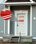 Close-up of Four Pack 14 By 10 For Sale Sign for Cars on door, showcasing waterproof feature, with rain and snow resistance highlighted.