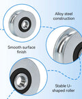 4 Piece U Groove Track Guide Bearings Set for Pulleys and Rails, U Type Roller Wheels, 40mm Outer Diameter, 8mm Bore, Alloy Steel, Heavy Duty, Easy Install, Smooth Rolling, Symmetrical Alignment, alloy steel wheel close-up