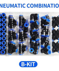 Snazz Up Your Shop With This Awesome 50 Pc Pneumatic Fitting Kit Featuring Quick Push In Air Connectors And Adapters Compatible With 10 Mm Hose Pipe Tube For Fast Compressor And Tool Setup. black 10mm push-in pneumatic fittings in plastic organizer tray