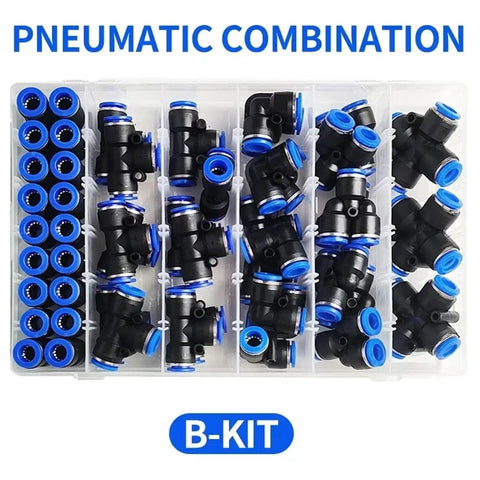 Snazz Up Your Shop With This Awesome 50 Pc Pneumatic Fitting Kit Featuring Quick Push In Air Connectors And Adapters Compatible With 10 Mm Hose Pipe Tube For Fast Compressor And Tool Setup. black 10mm push-in pneumatic fittings in plastic organizer tray
