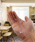 Top Notch Three Inch Valance Clips For Window Shades And Blinds in hand, clear poly holder size shown for easy installation.