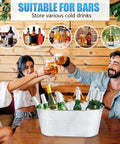People toasting over a galvanized ice bucket filled with drinks, suitable for Quad Pack Four Gallon Galvanized Ice Buckets With Heavy Duty Carry Handles For Beers Wines Cocktails And More Rust Proof Leak Proof Metal Cooler Tubs For Home Parties Bar Great For Beer Chillers And Wine Serving At Home Parties Or Bar Settings