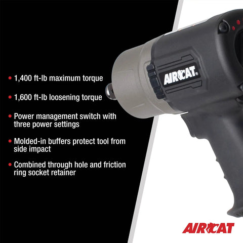 Heavy Duty Pneumatic Impact Wrench 3/4 Inch Drive Twin Hammer Composite Body Ergonomic Grip 1600 Foot Pounds Knocks Loose Stubborn Bolts Like Nothing For Grease Monkey Garages